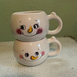 Pair of cute Snowman stackable Mugs